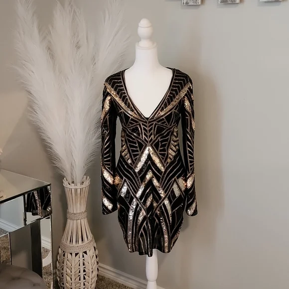 Express Geometric Sequin Mini Bodycon Dress NWT - Picture 3 of 8